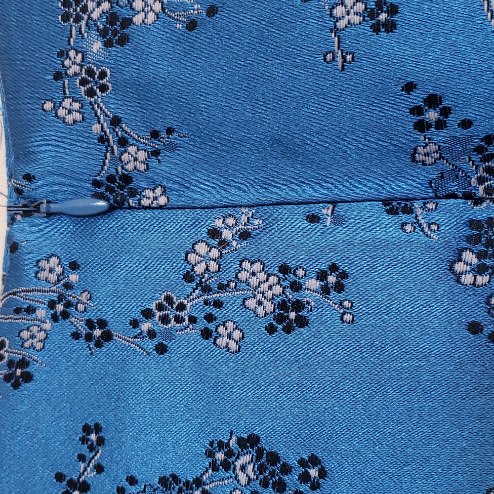 Vintage 90s Y2K Satin Cherry Blossom Skirt Blue Black White MEDIUM Kawaii - Picture 11 of 13